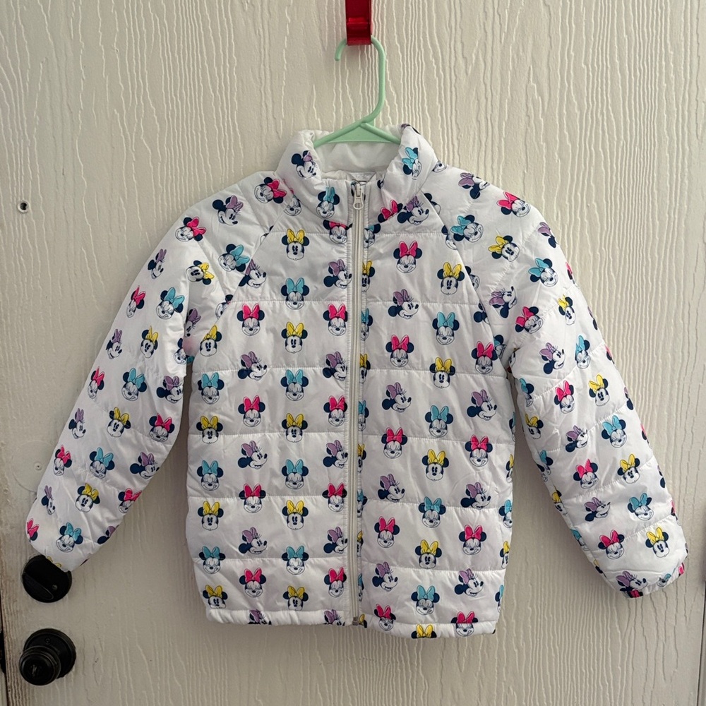 Authentic Disney Parks White Puffer Jacket with Minnie Print